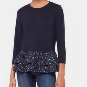 Kate Spade Broome Street Star Print Mixed Media Peplum Blouse